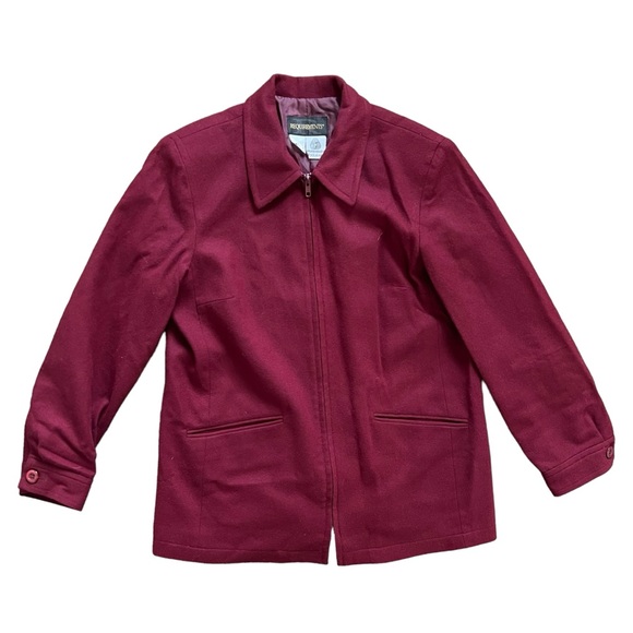 Vintage Requirements 100% Wool Full Zip-Up Pea Coat Dark Red Women's size 10 - Picture 1 of 11